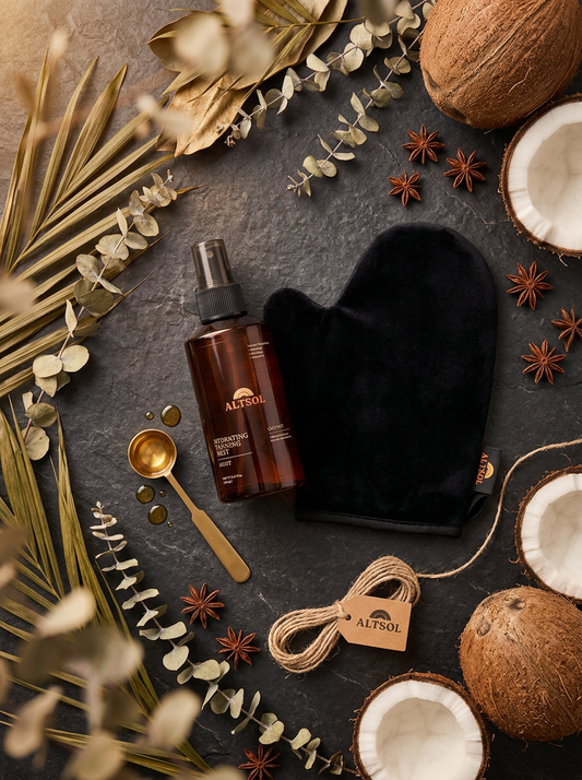 ALTSOL Mist and Mitt Bundle portrait flat lay gift set dark stone botanicals
