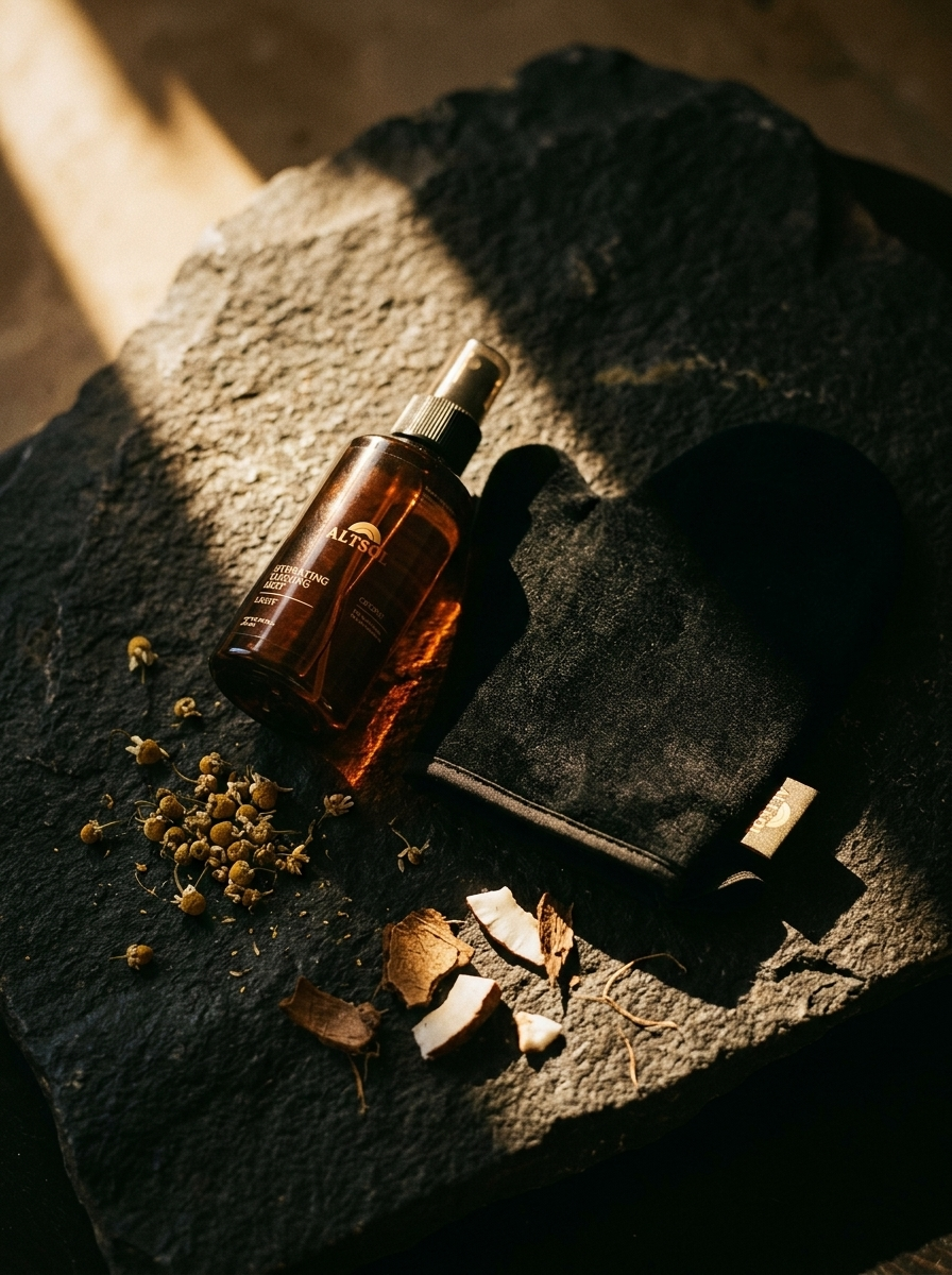 ALTSOL Mist and Mitt Bundle side by side dark volcanic stone chamomile botanicals editorial