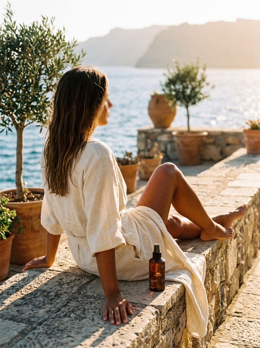 ALTSOL Bundle woman Mediterranean terrace bronzed skin mist bottle editorial lifestyle