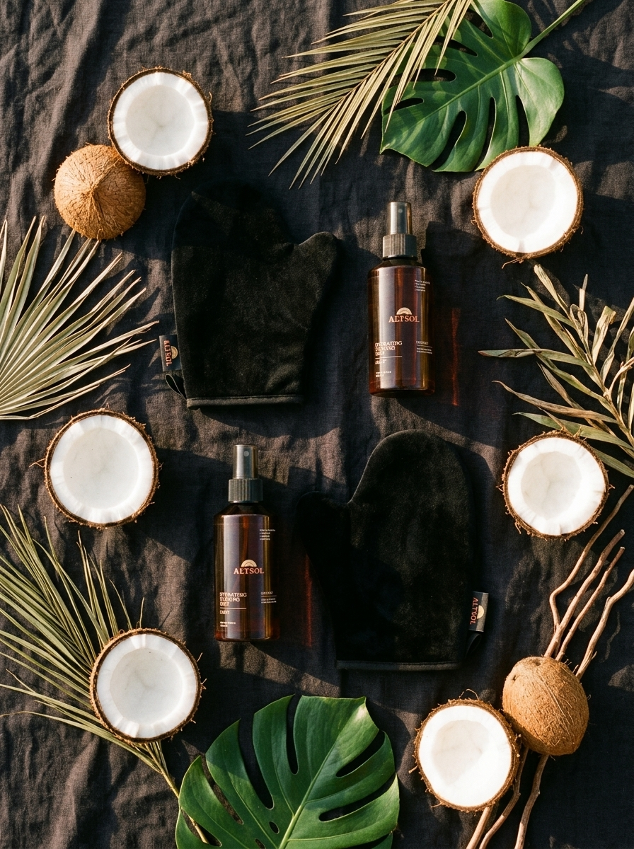 ALTSOL Ritual for Two flat lay dark volcanic stone botanicals coconut editorial product shot