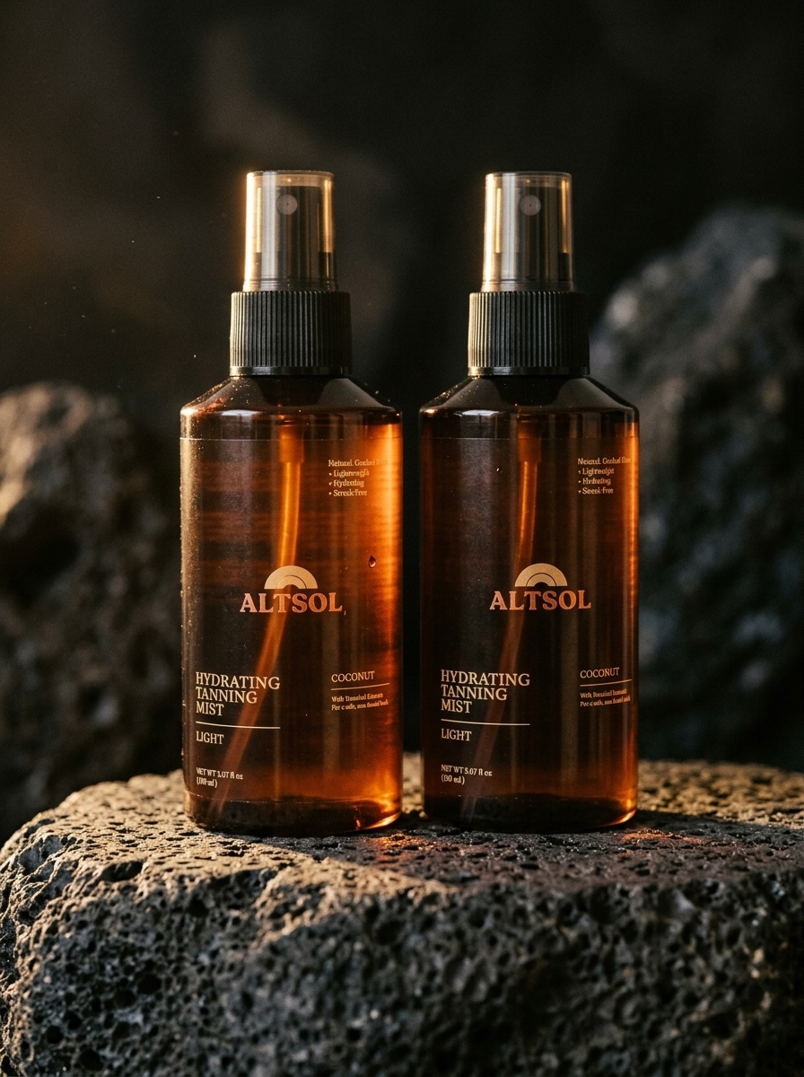 ALTSOL Ritual for Two two mist bottles side by side dark stone Mediterranean light editorial
