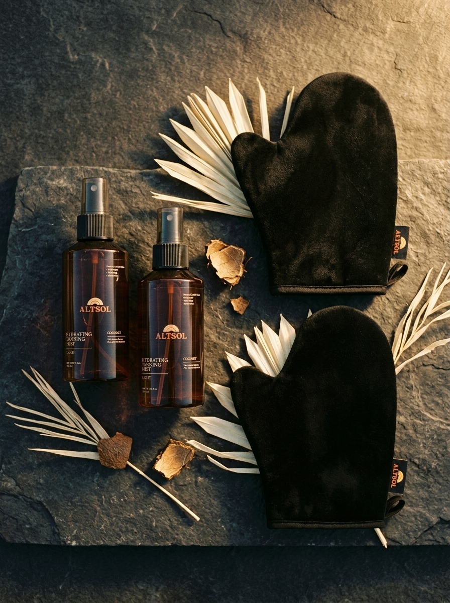 ALTSOL Ritual for Two all four products two mists two mitts dark editorial flat lay