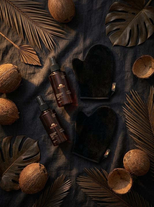 ALTSOL Ritual for Two two tanning mists and two tanning mitts dark fabric botanicals coconut editorial gift